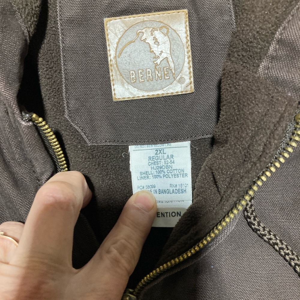 BERNE Heavy Lined 2XLR Brown Hooded Zipped Work Coat with logo - Picture 4 of 7